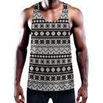White And Black Knitted Pattern Print Training Tank Top