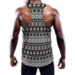 White And Black Knitted Pattern Print Training Tank Top