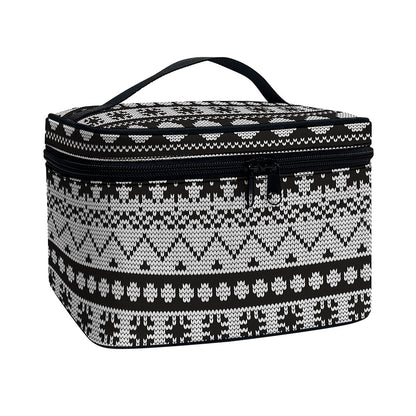 White And Black Knitted Pattern Print Travel Makeup Bag