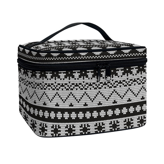 White And Black Knitted Pattern Print Travel Makeup Bag