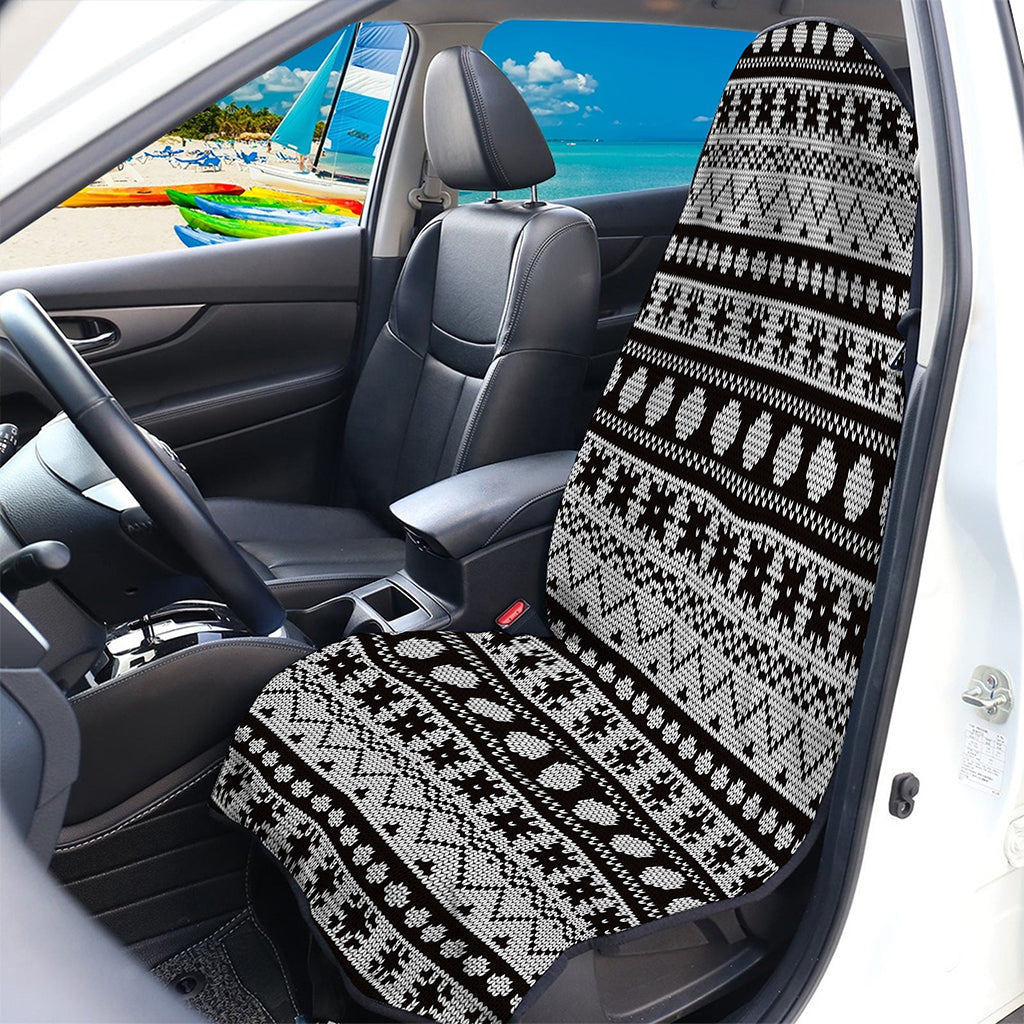 White And Black Knitted Pattern Print Waterproof Car Seat Cover
