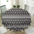 White And Black Knitted Pattern Print Waterproof Round Tablecloth