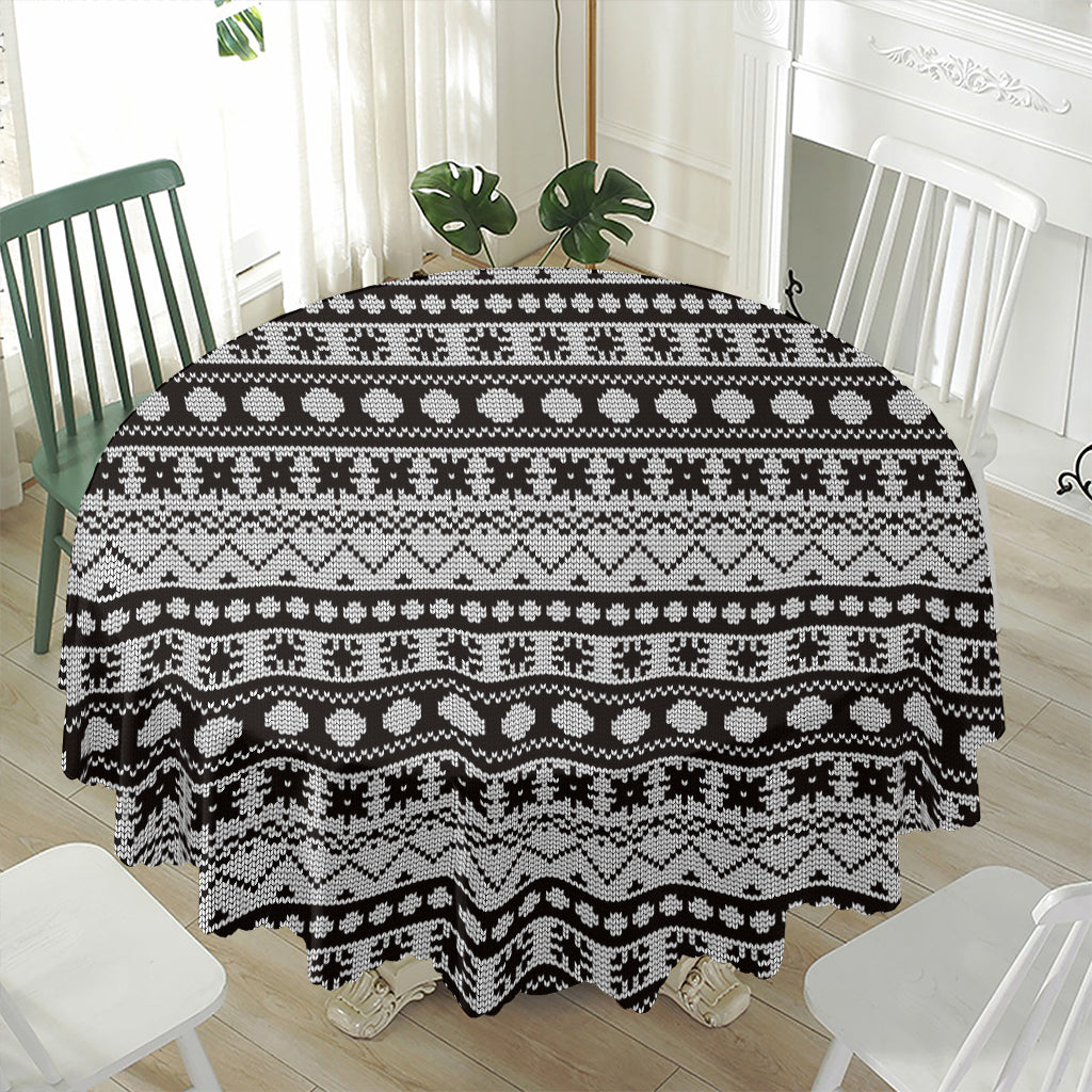 White And Black Knitted Pattern Print Waterproof Round Tablecloth