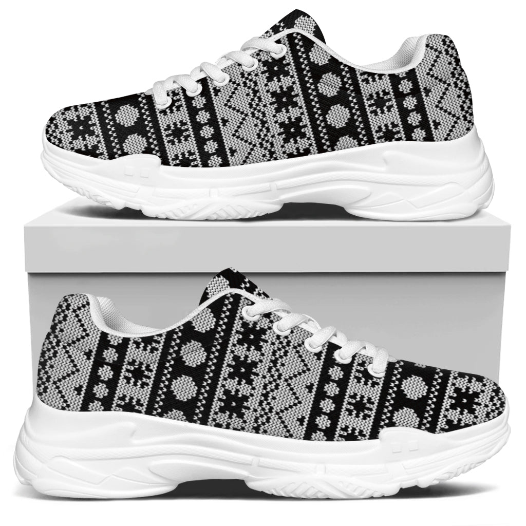 White And Black Knitted Pattern Print White Chunky Shoes