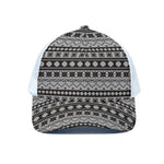 White And Black Knitted Pattern Print White Mesh Trucker Cap