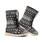 White And Black Knitted Pattern Print Winter Boots