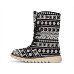 White And Black Knitted Pattern Print Winter Boots