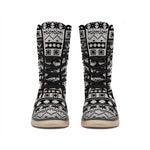 White And Black Knitted Pattern Print Winter Boots