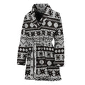 White And Black Knitted Pattern Print Women's Bathrobe