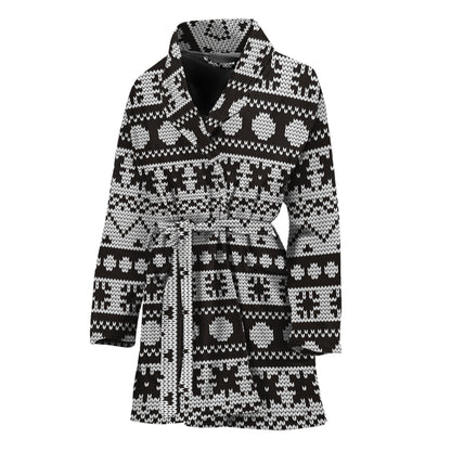 White And Black Knitted Pattern Print Women's Bathrobe