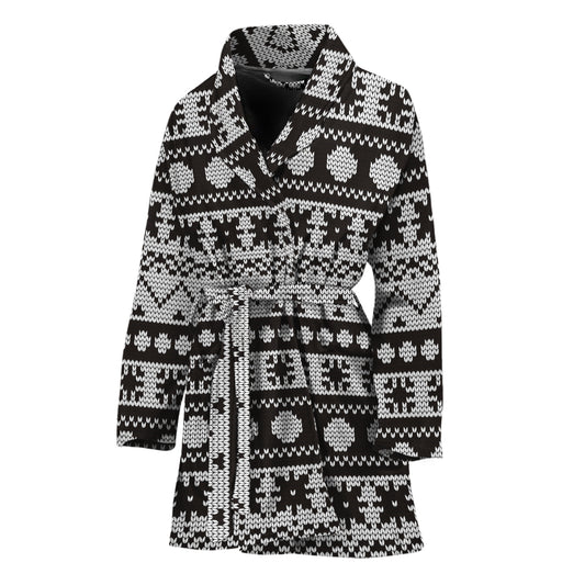 White And Black Knitted Pattern Print Women's Bathrobe