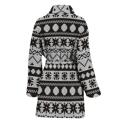 White And Black Knitted Pattern Print Women's Bathrobe
