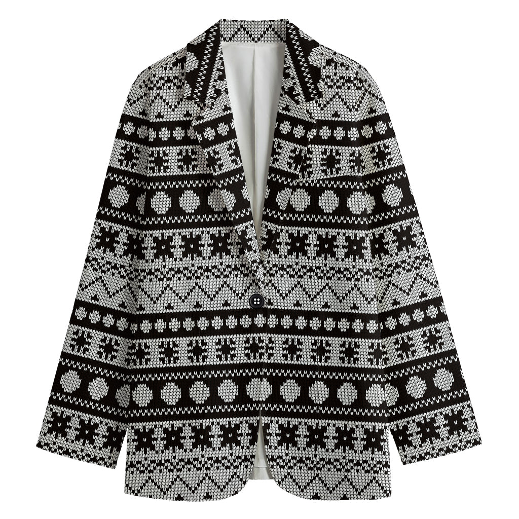 White And Black Knitted Pattern Print Women's Blazer
