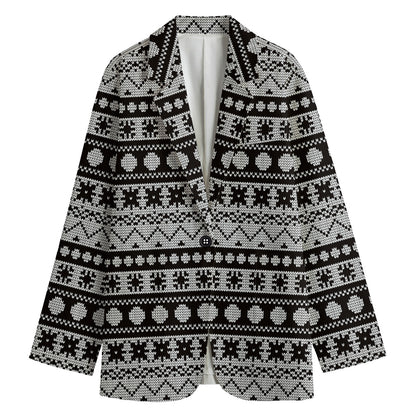 White And Black Knitted Pattern Print Women's Blazer
