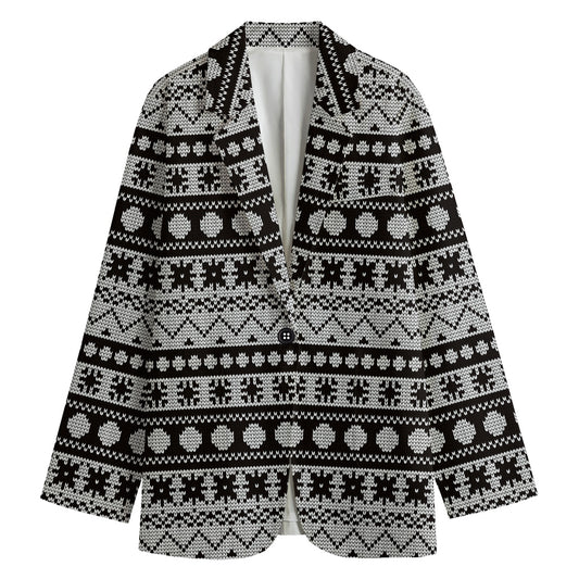 White And Black Knitted Pattern Print Women's Blazer