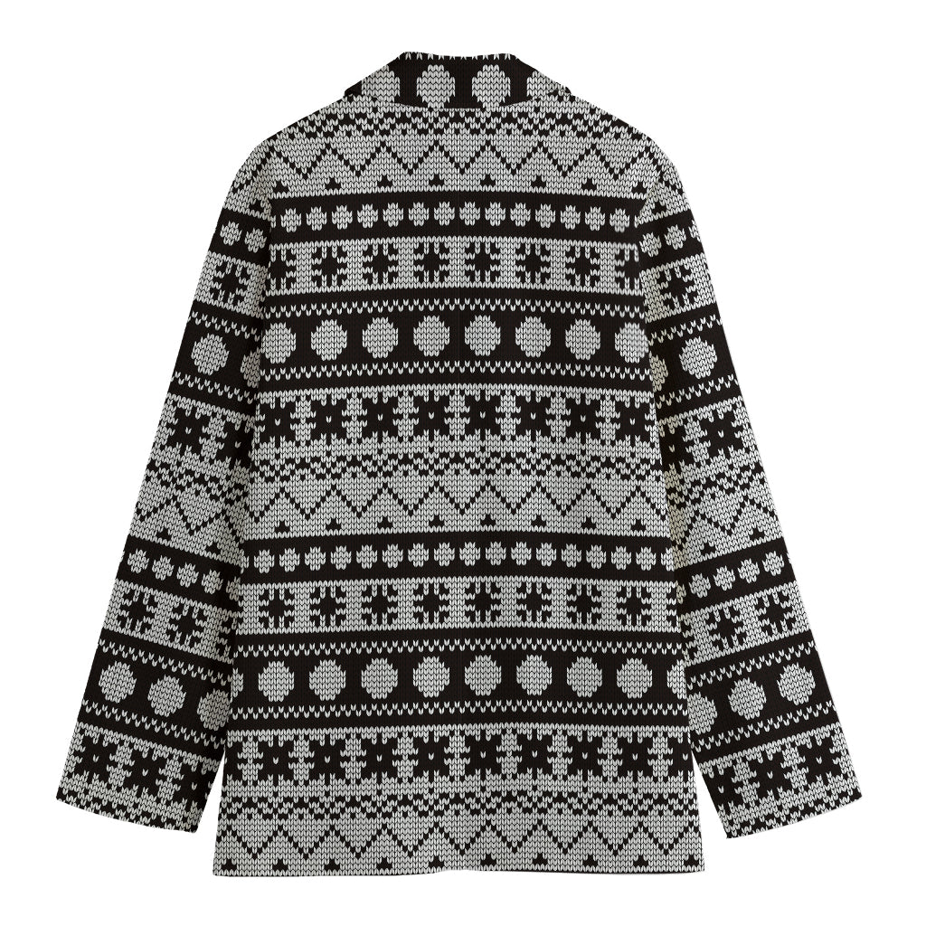 White And Black Knitted Pattern Print Women's Blazer