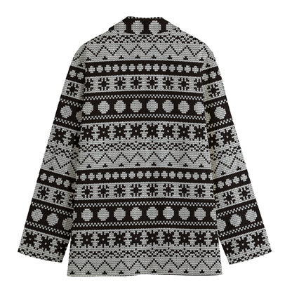 White And Black Knitted Pattern Print Women's Blazer