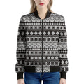 White And Black Knitted Pattern Print Women's Bomber Jacket