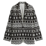White And Black Knitted Pattern Print Women's Cotton Blazer