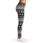 White And Black Knitted Pattern Print Women's Leggings