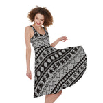 White And Black Knitted Pattern Print Women's Sleeveless Dress