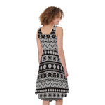 White And Black Knitted Pattern Print Women's Sleeveless Dress