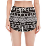 White And Black Knitted Pattern Print Women's Split Running Shorts
