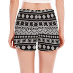 White And Black Knitted Pattern Print Women's Split Running Shorts