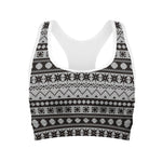 White And Black Knitted Pattern Print Women's Sports Bra