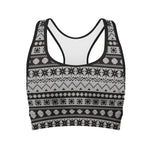 White And Black Knitted Pattern Print Women's Sports Bra