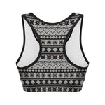 White And Black Knitted Pattern Print Women's Sports Bra