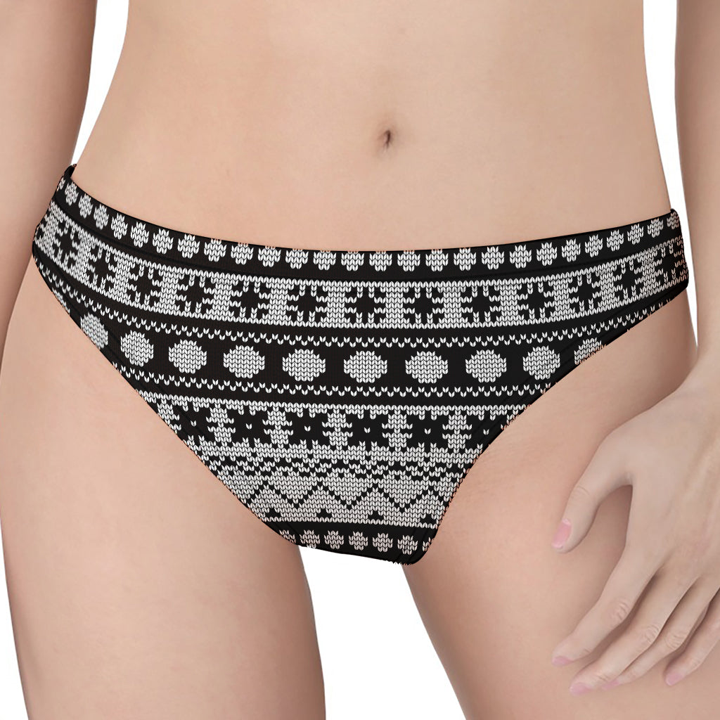 White And Black Knitted Pattern Print Women's Thong