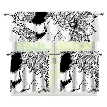 White And Black Leo Sign Print 3 Piece Kitchen Curtains