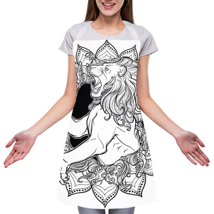 White And Black Leo Sign Print Adjustable Apron