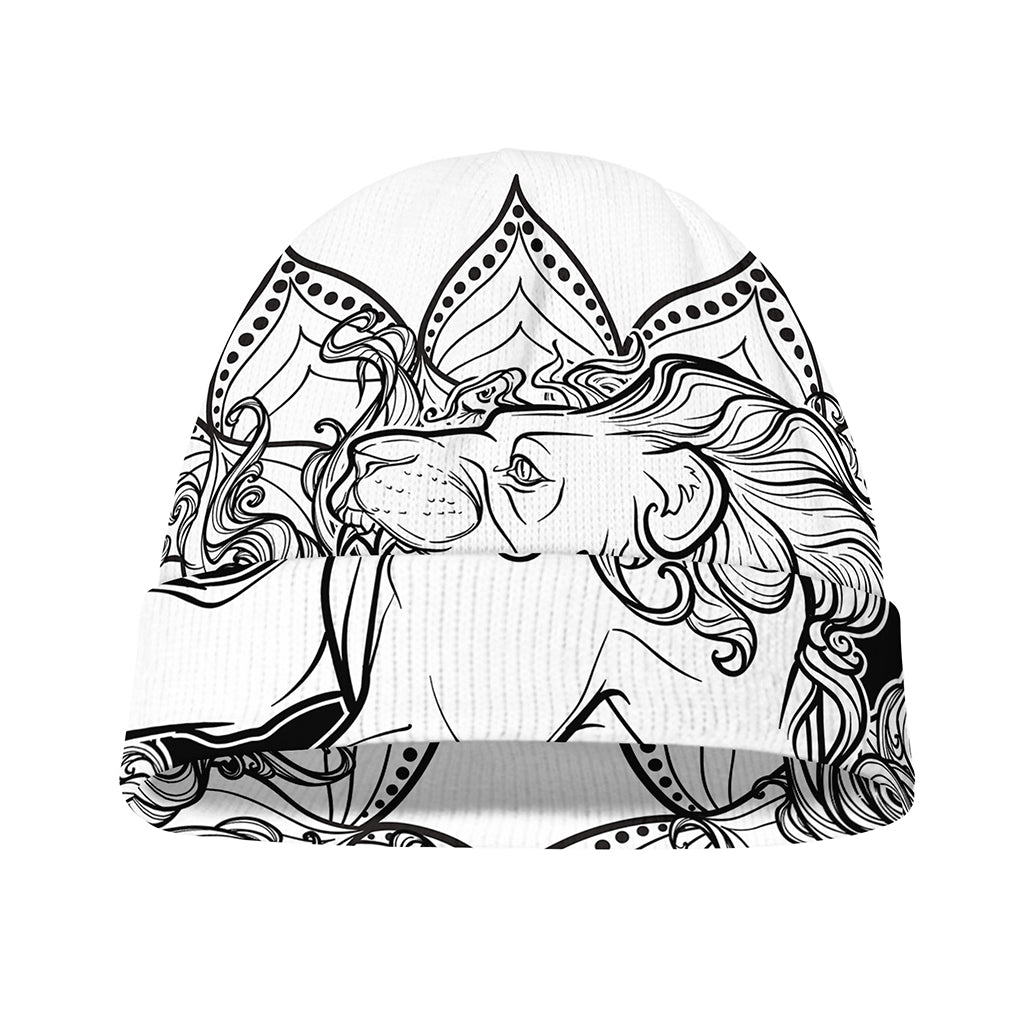 White And Black Leo Sign Print Beanie