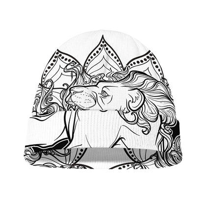 White And Black Leo Sign Print Beanie