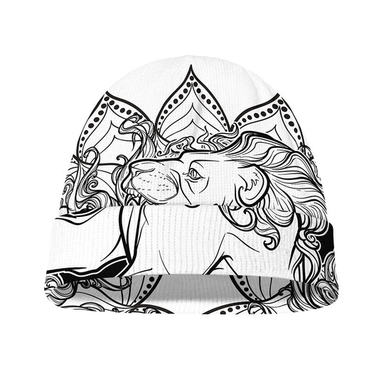 White And Black Leo Sign Print Beanie