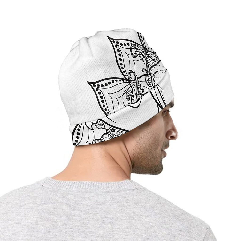 White And Black Leo Sign Print Beanie
