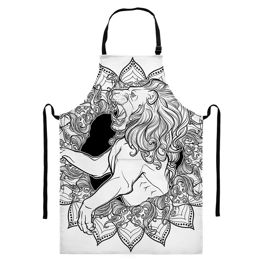 White And Black Leo Sign Print Bib Apron With Pocket
