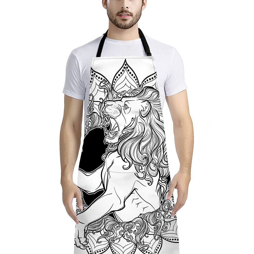 White And Black Leo Sign Print Bib Apron With Pocket