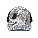 White And Black Leo Sign Print Black Mesh Trucker Cap