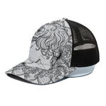 White And Black Leo Sign Print Black Mesh Trucker Cap