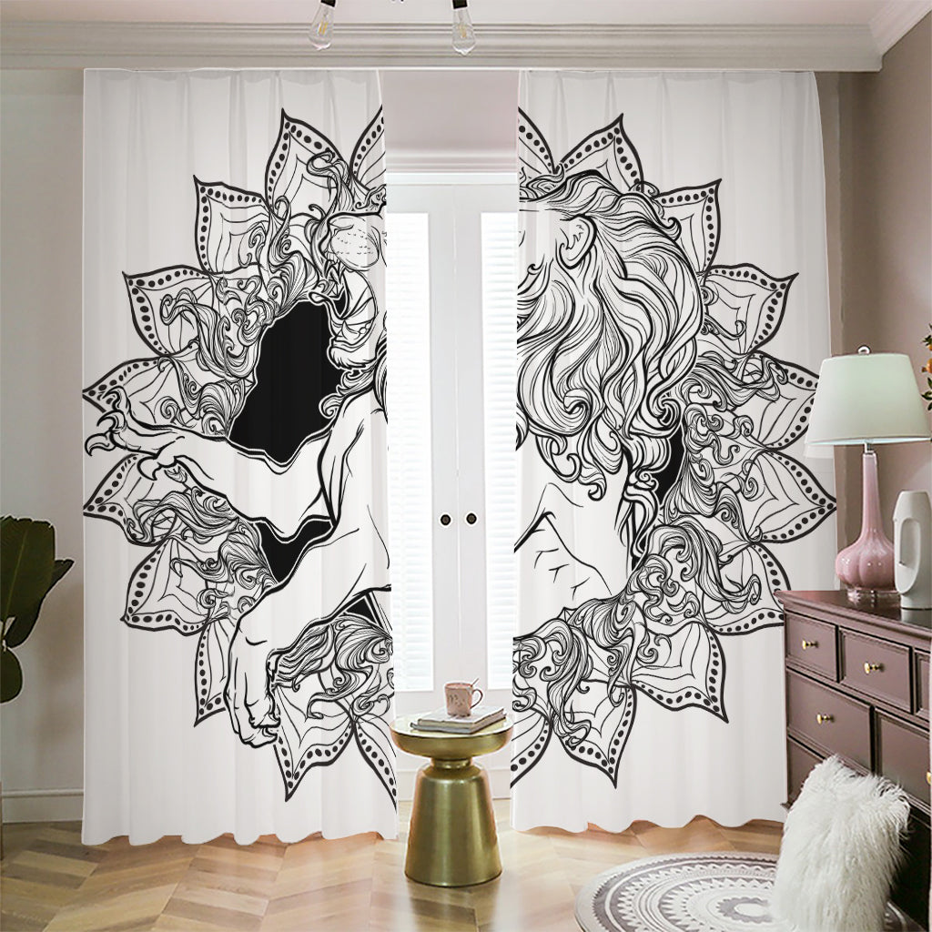 White And Black Leo Sign Print Blackout Pencil Pleat Curtains