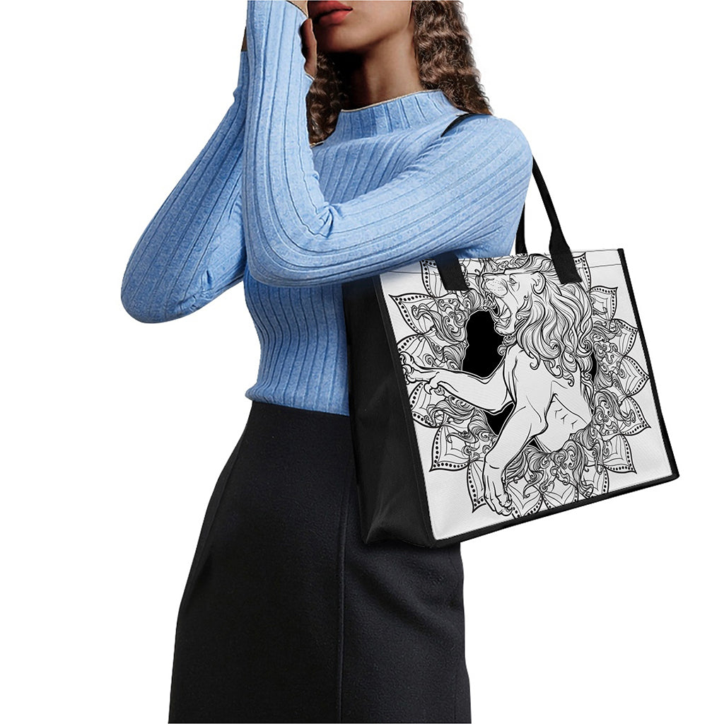 White And Black Leo Sign Print Canvas Tote Bag