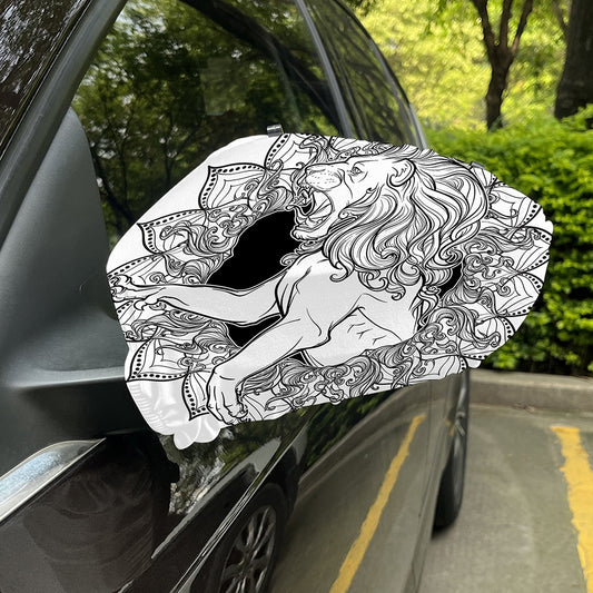 White And Black Leo Sign Print Car Side Mirror Covers