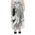 White And Black Leo Sign Print Chiffon Maxi Skirt