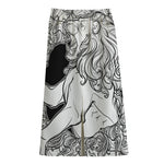 White And Black Leo Sign Print Cotton Front Slit Maxi Skirt