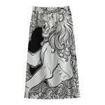 White And Black Leo Sign Print Cotton Front Slit Maxi Skirt