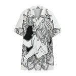 White And Black Leo Sign Print Cotton Hawaiian Shirt