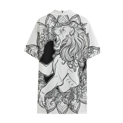 White And Black Leo Sign Print Cotton Hawaiian Shirt